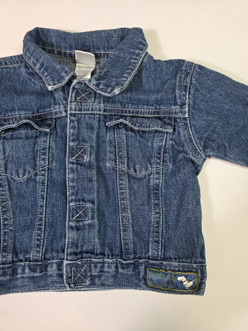 Vintage OshKosh B’gosh Baby Denim Jacket Scooter Dog 6-9M Blue USA